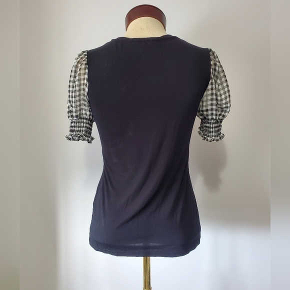 LAUNDRY BY SHELLI SEGAL black with checkered short sleeves top. Size xs - Picture 3 of 6